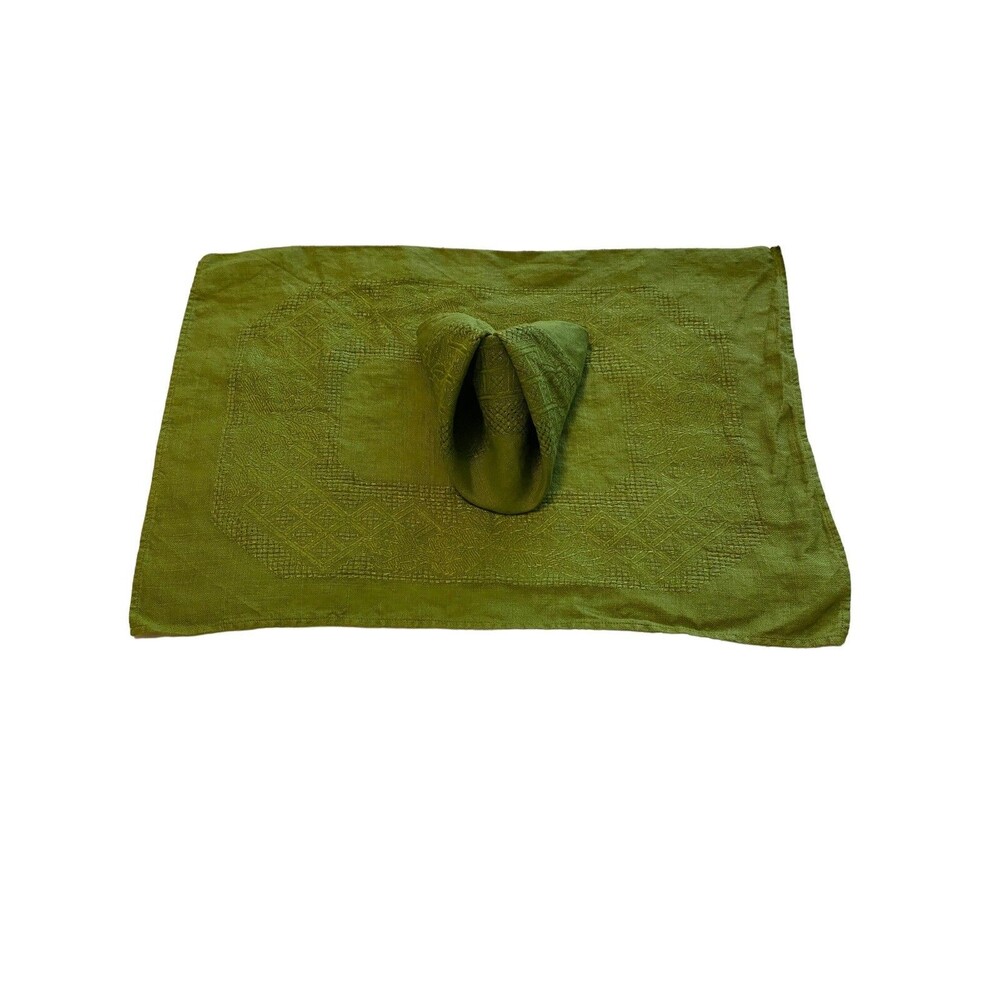 Green Textured Placemat & Napkin Set For 4 Handmade Look